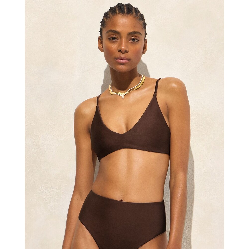 J.CREW Lana Bikini Top In Classic Sculpt L Inky Expresso Removable Pads NWT B58
